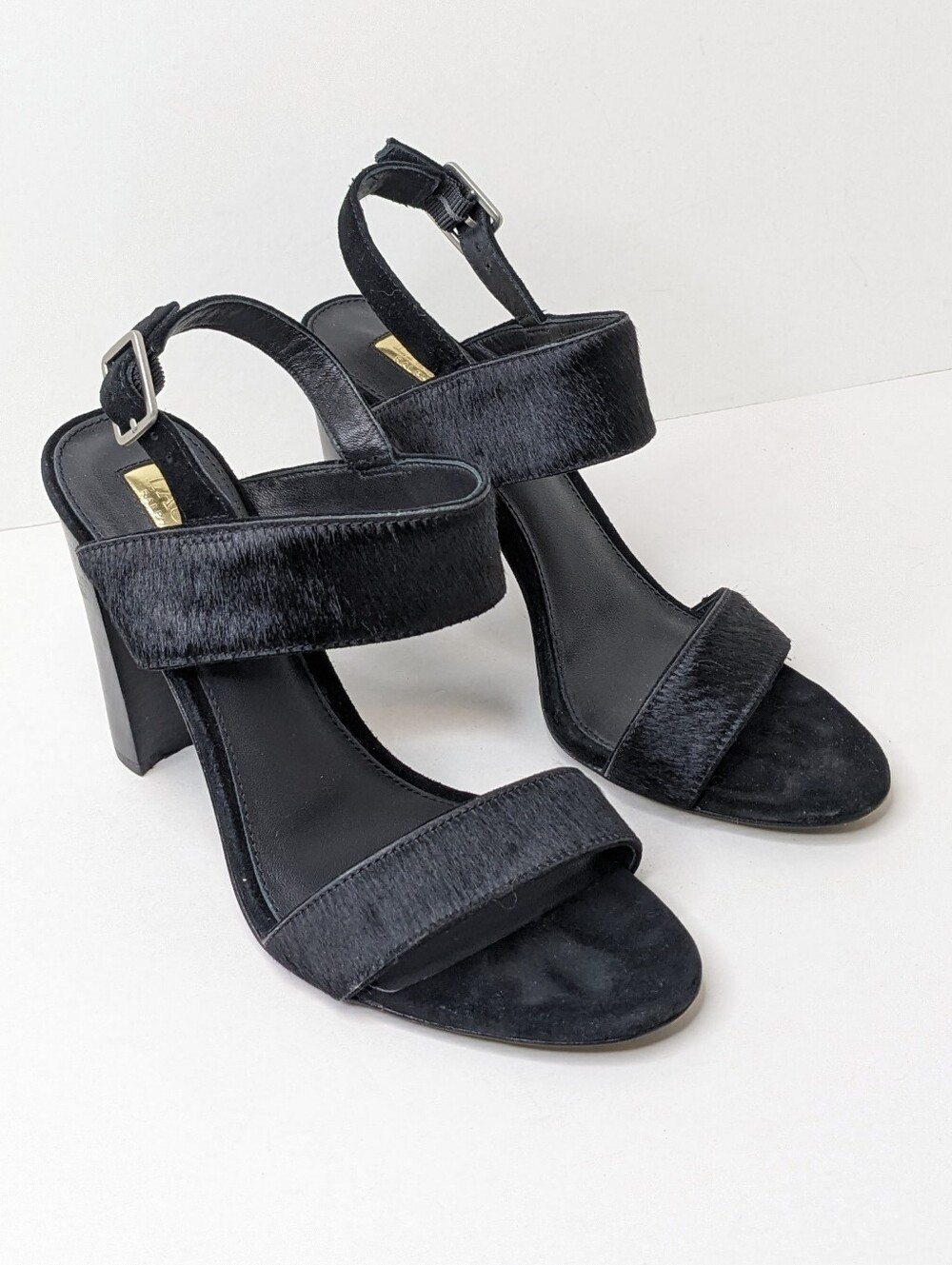 LAUREN RALPH LAUREN Kacia Heeled Sandals Black Leather Women's 9.5